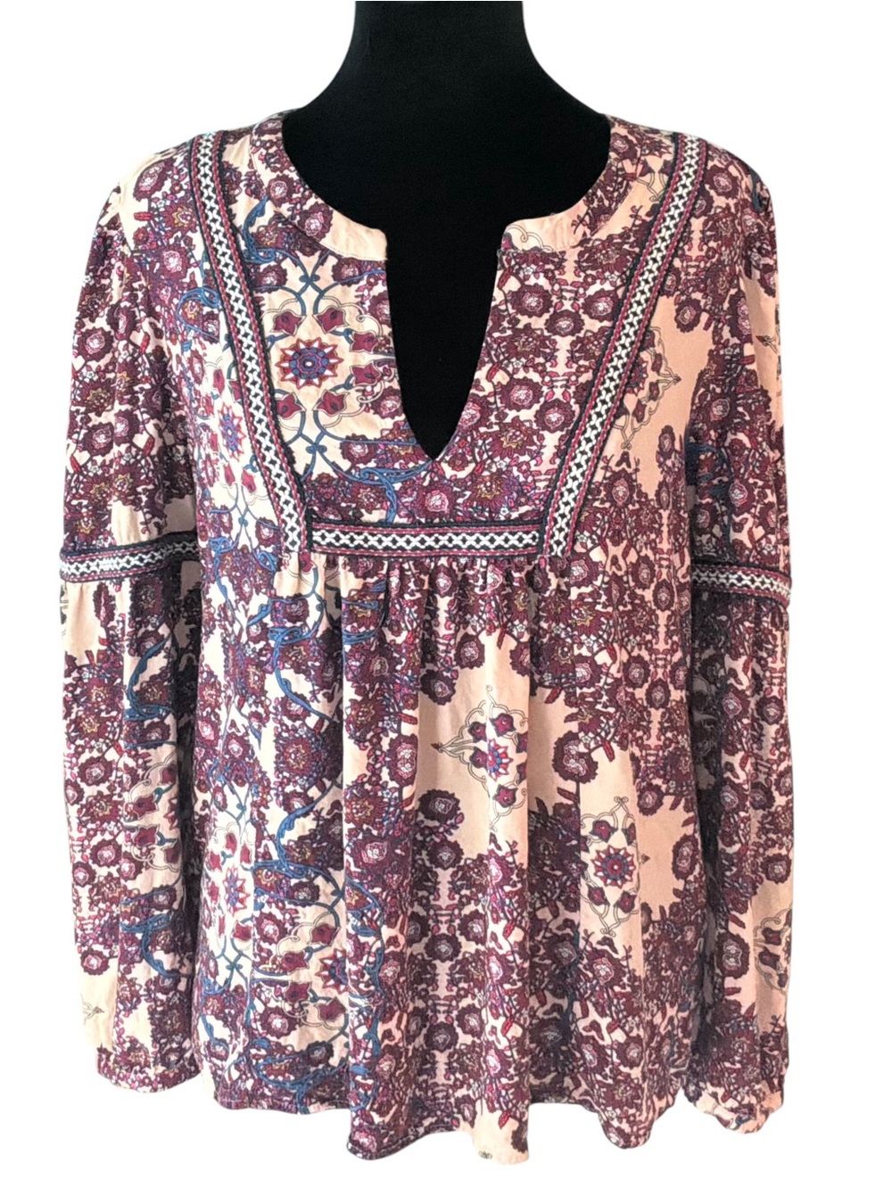 Daniel Rainn Split Neck Boho Blouse